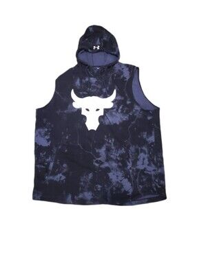 Under Armour Project Rock Terry Sleeveless Blue Tie Dye Brahma Bull Hoodie XXL